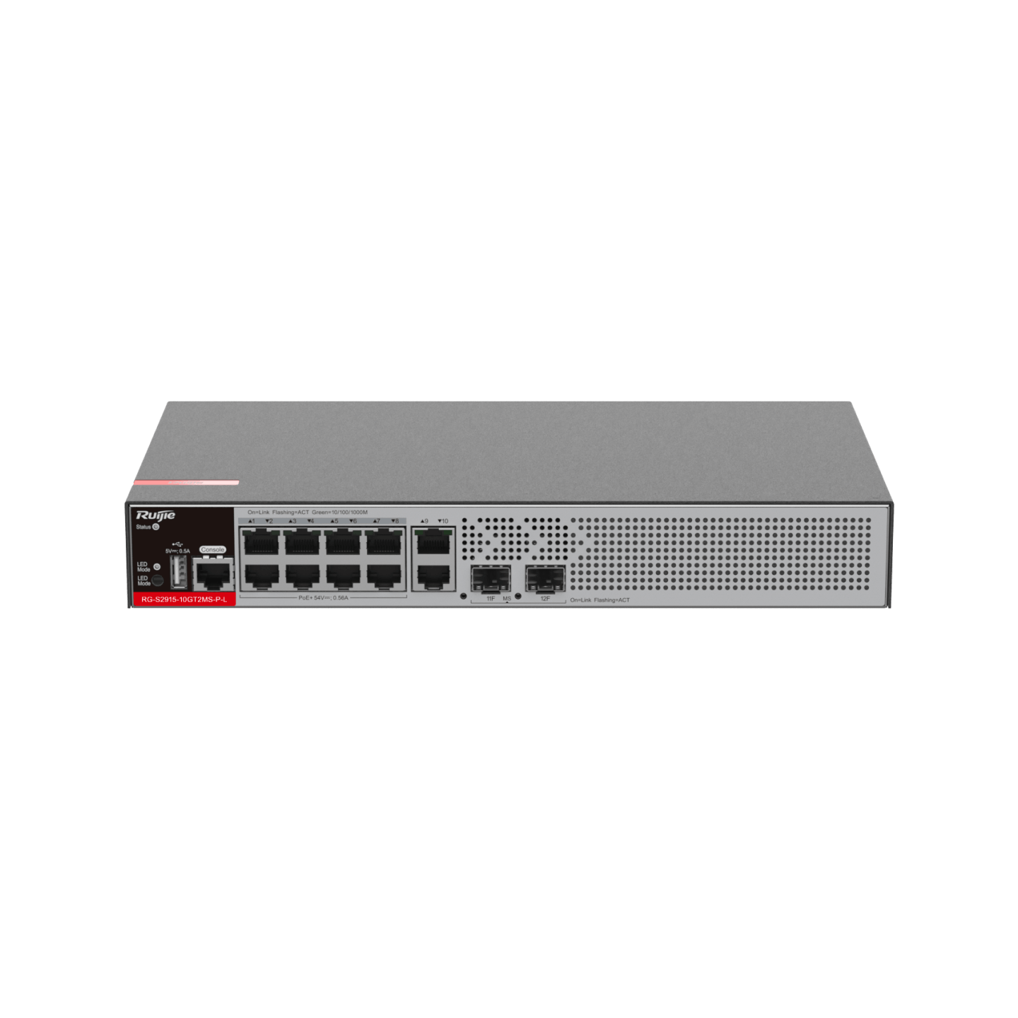 RG-S2915-10GT2MS-P-L 10-Port 1GE RJ45 Layer 2+ Managed PoE+ Switch, 2-Port 2.5GE Uplink